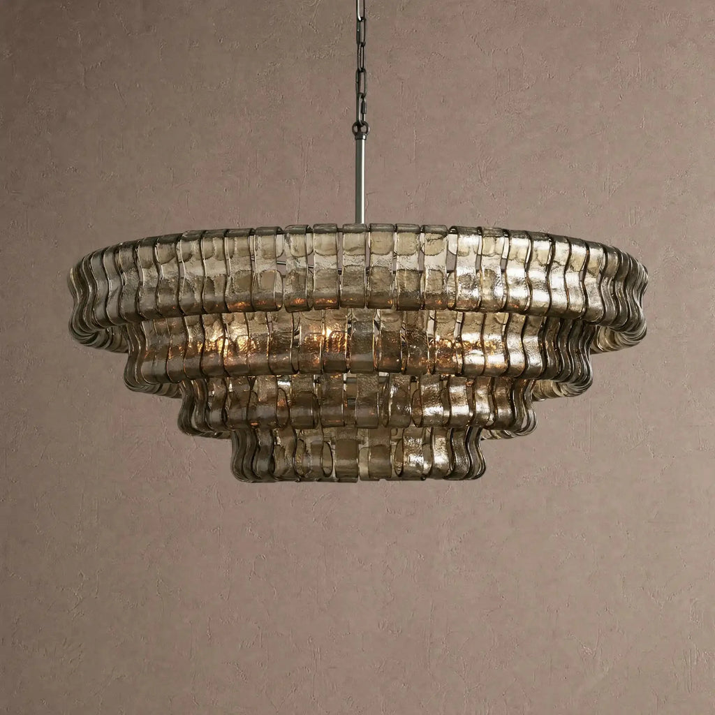 Ghiaccio Glass Round Chandelier 24" 36" 48" 60" - 4-Tier 36"BlackSmokeVChandelier