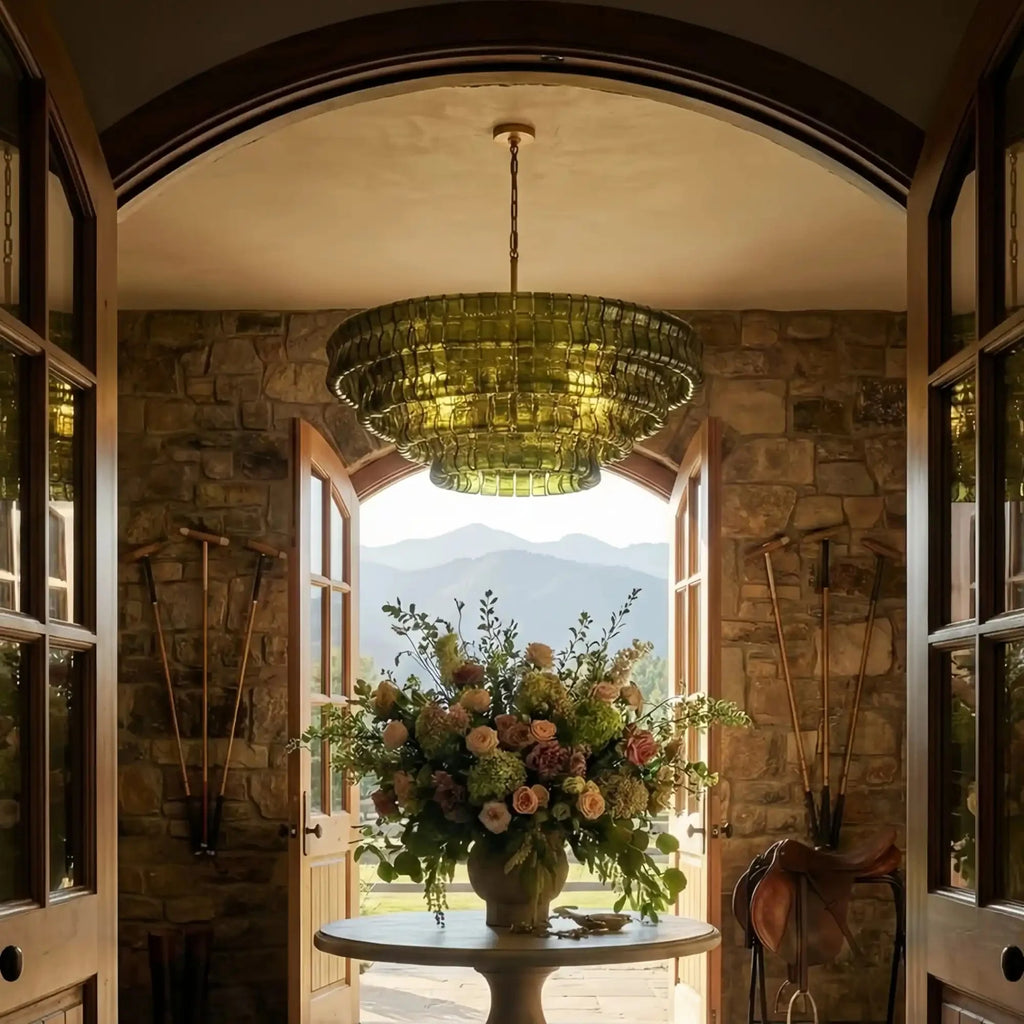 Ghiaccio Glass Round Chandelier 24" 36" 48" 60" in bronze by VChandelier