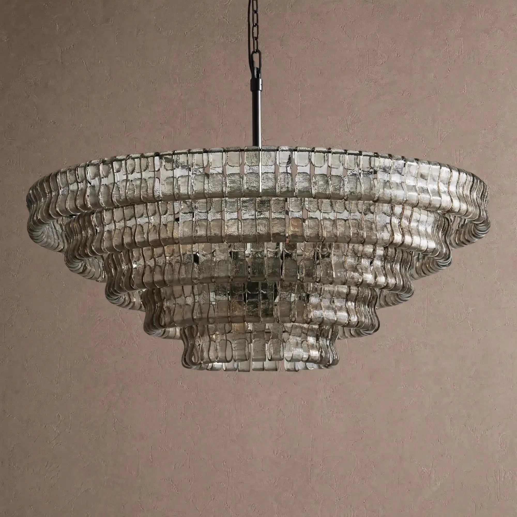 Ghiaccio Glass Round Chandelier 24" 36" 48" 60" - 5-Tier 48"BlackGreenVChandelier