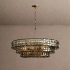 Ghiaccio Glass Round Chandelier 24" 36" 48" 60" - 3-Tier 24"BrassSmokeVChandelier