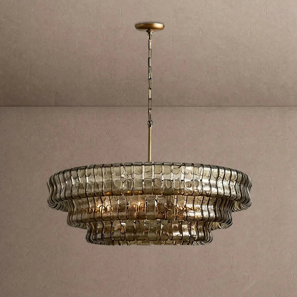 Ghiaccio Glass Round Chandelier 24" 36" 48" 60" - 3-Tier 24"BrassSmokeVChandelier