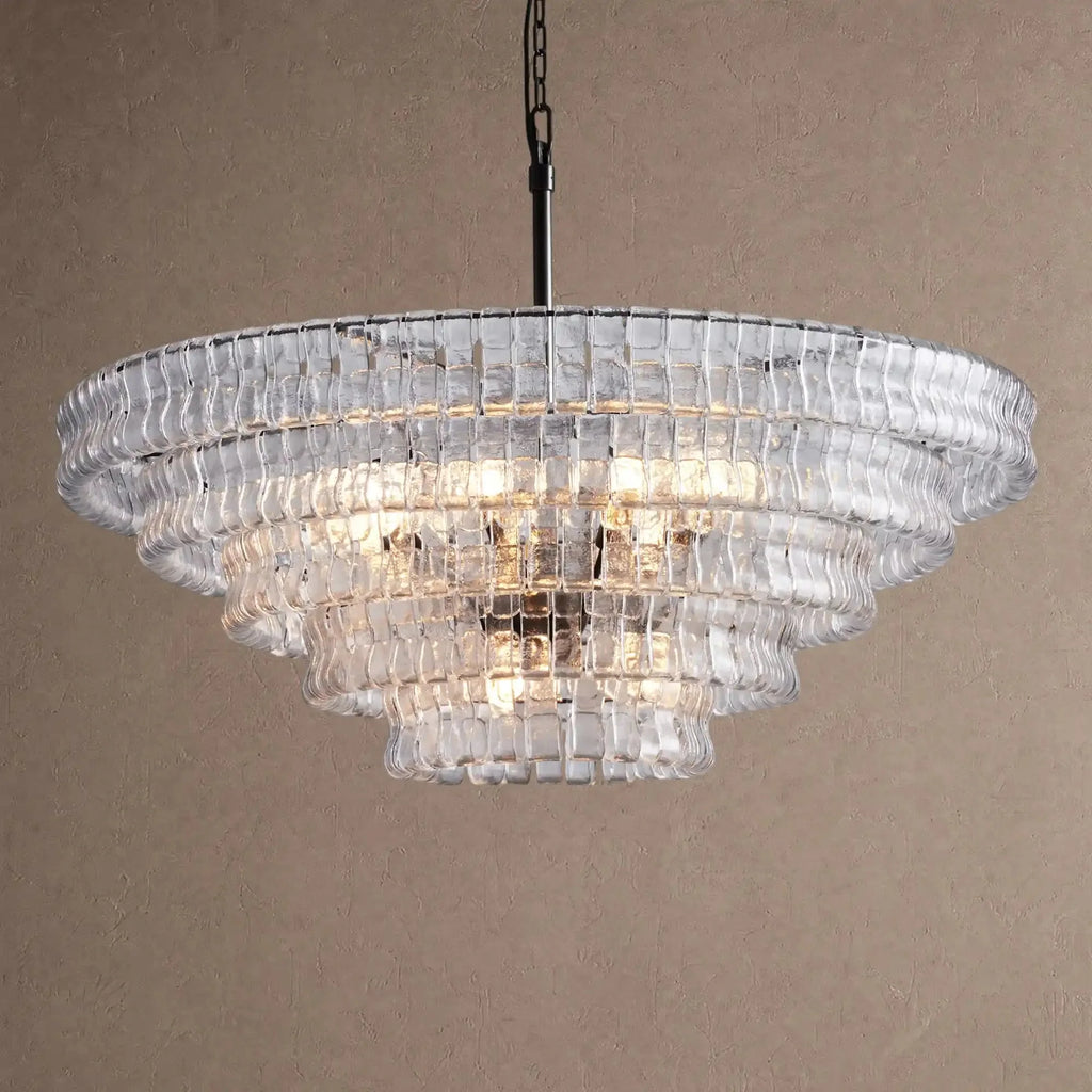 Ghiaccio Glass Round Chandelier 24" 36" 48" 60" - 5-Tier 48"BlackClearVChandelier