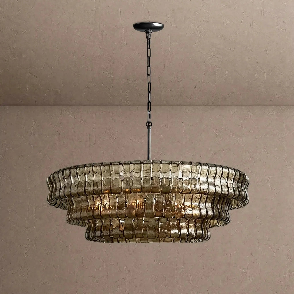 Ghiaccio Glass Round Chandelier 24" 36" 48" 60" - 3-Tier 24"BlackSmokeVChandelier