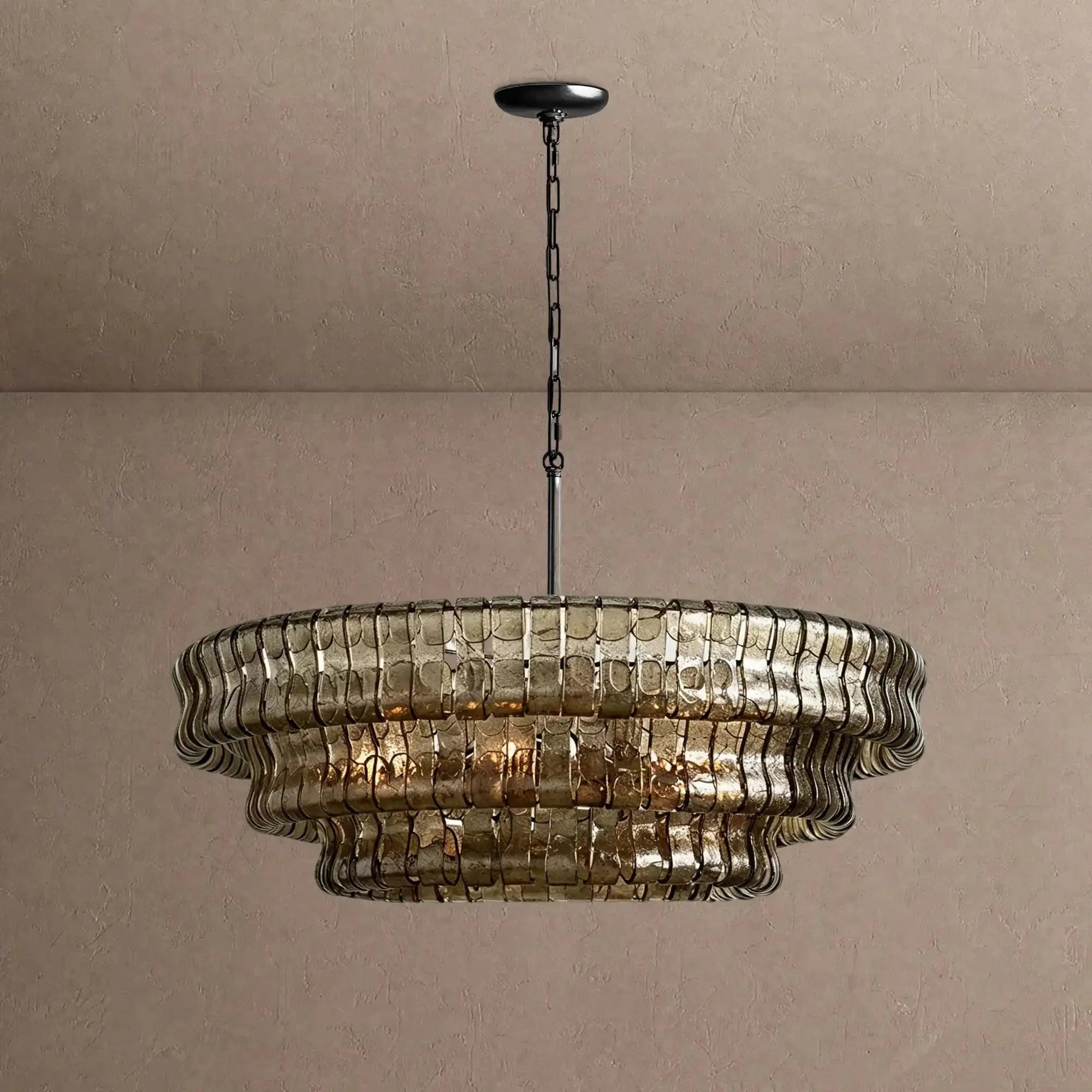 Ghiaccio Glass Round Chandelier 24" 36" 48" 60" - 3-Tier 24"BlackSmokeVChandelier