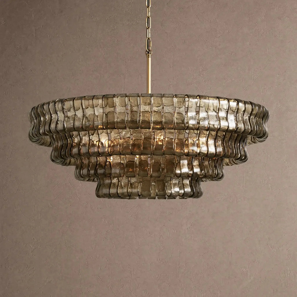 Ghiaccio Glass Round Chandelier 24" 36" 48" 60" - 4-Tier 36"BrassSmokeVChandelier