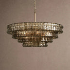 Ghiaccio Glass Round Chandelier 24" 36" 48" 60" - 4-Tier 36"BrassSmokeVChandelier