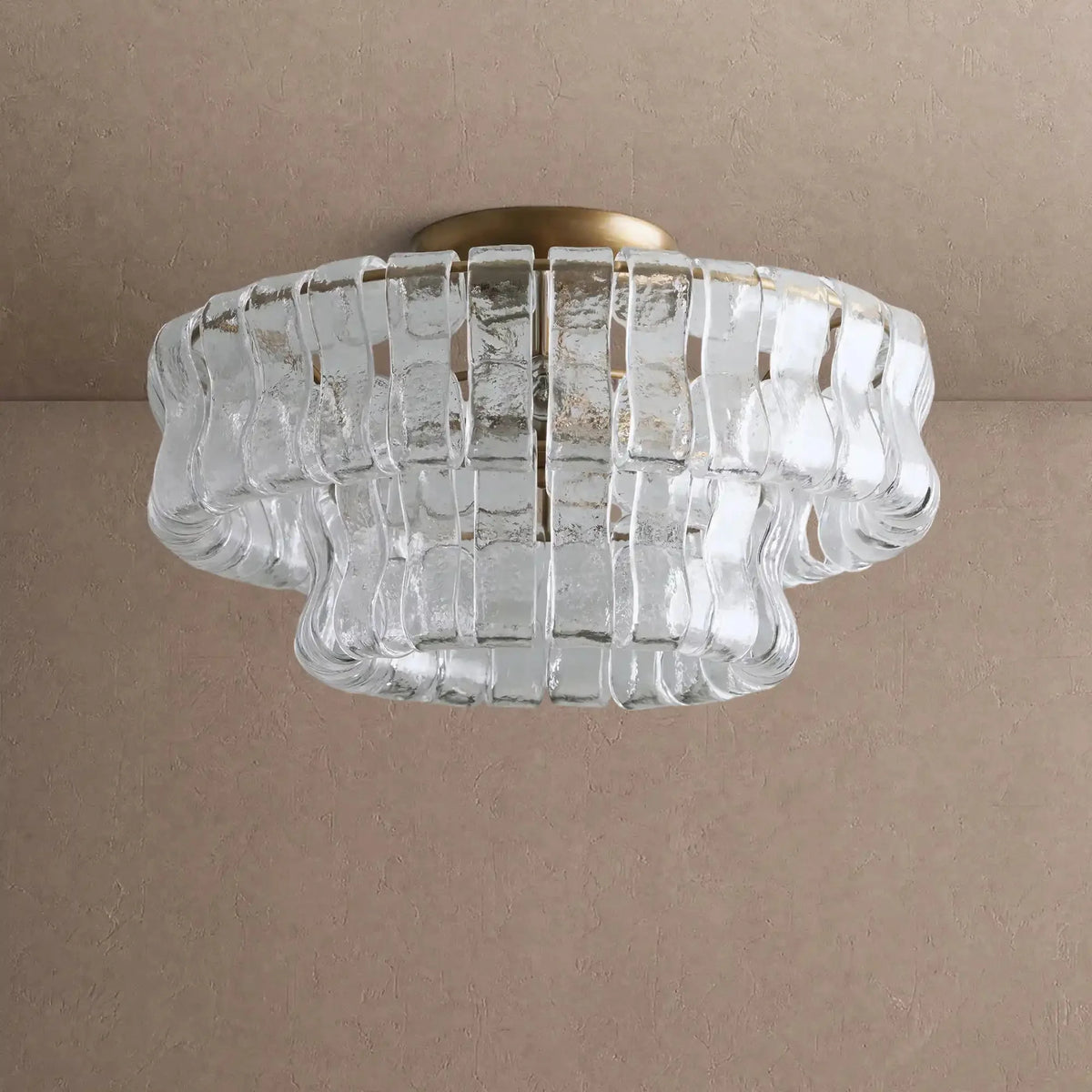 Ghiaccio Modern Glass Flushmount - Antique BrassClearVChandelier