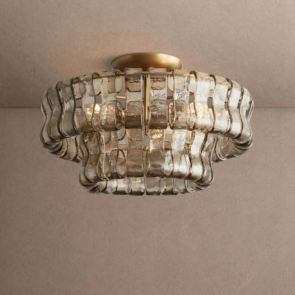 Ghiaccio Modern Glass Flushmount - Antique BrassSmokeVChandelier