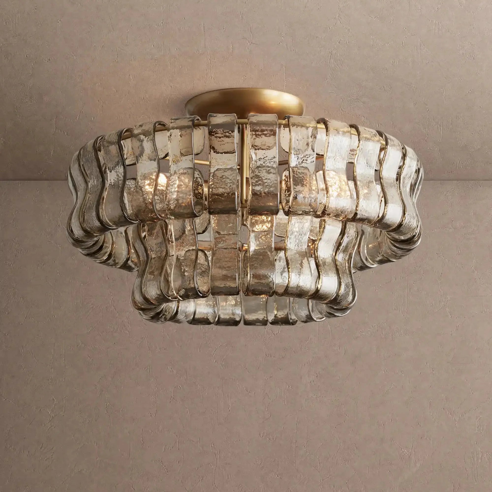Ghiaccio Modern Glass Flushmount - Antique BrassSmokeVChandelier