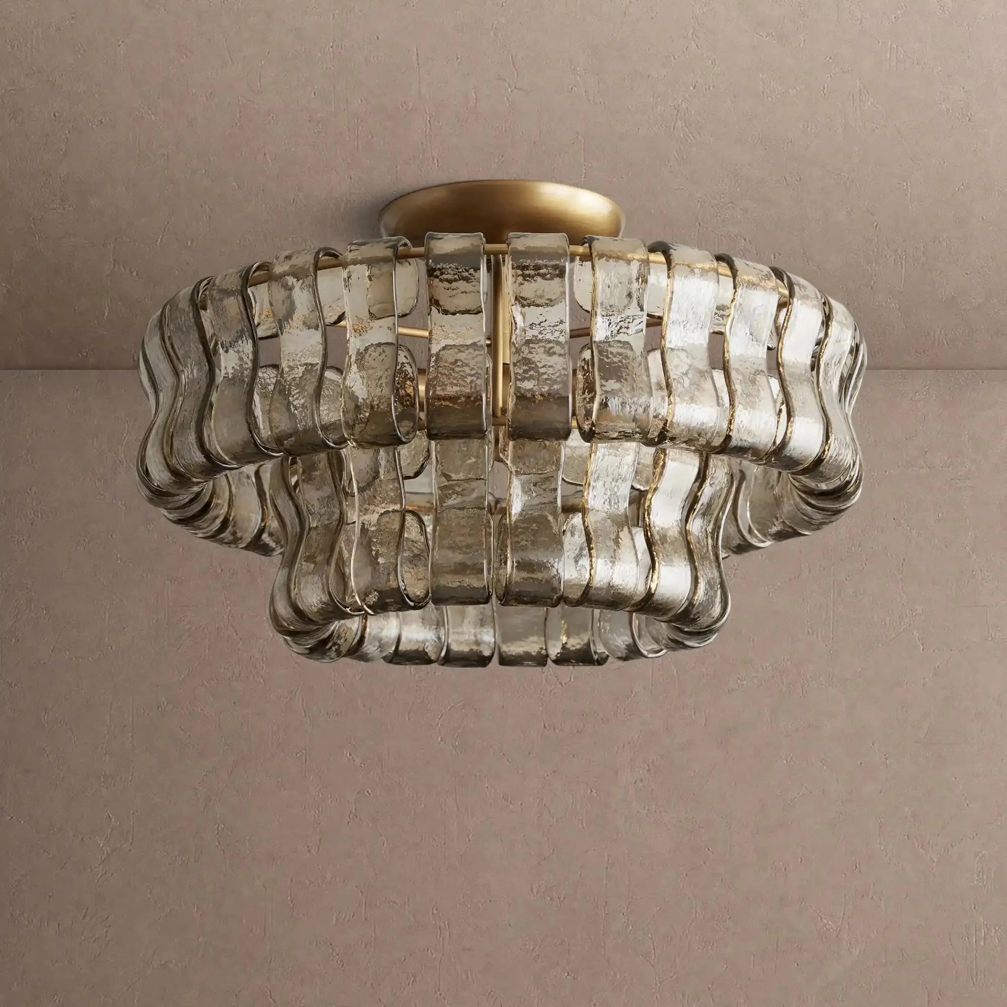 Ghiaccio Modern Glass Flushmount - Antique BrassSmokeVChandelier