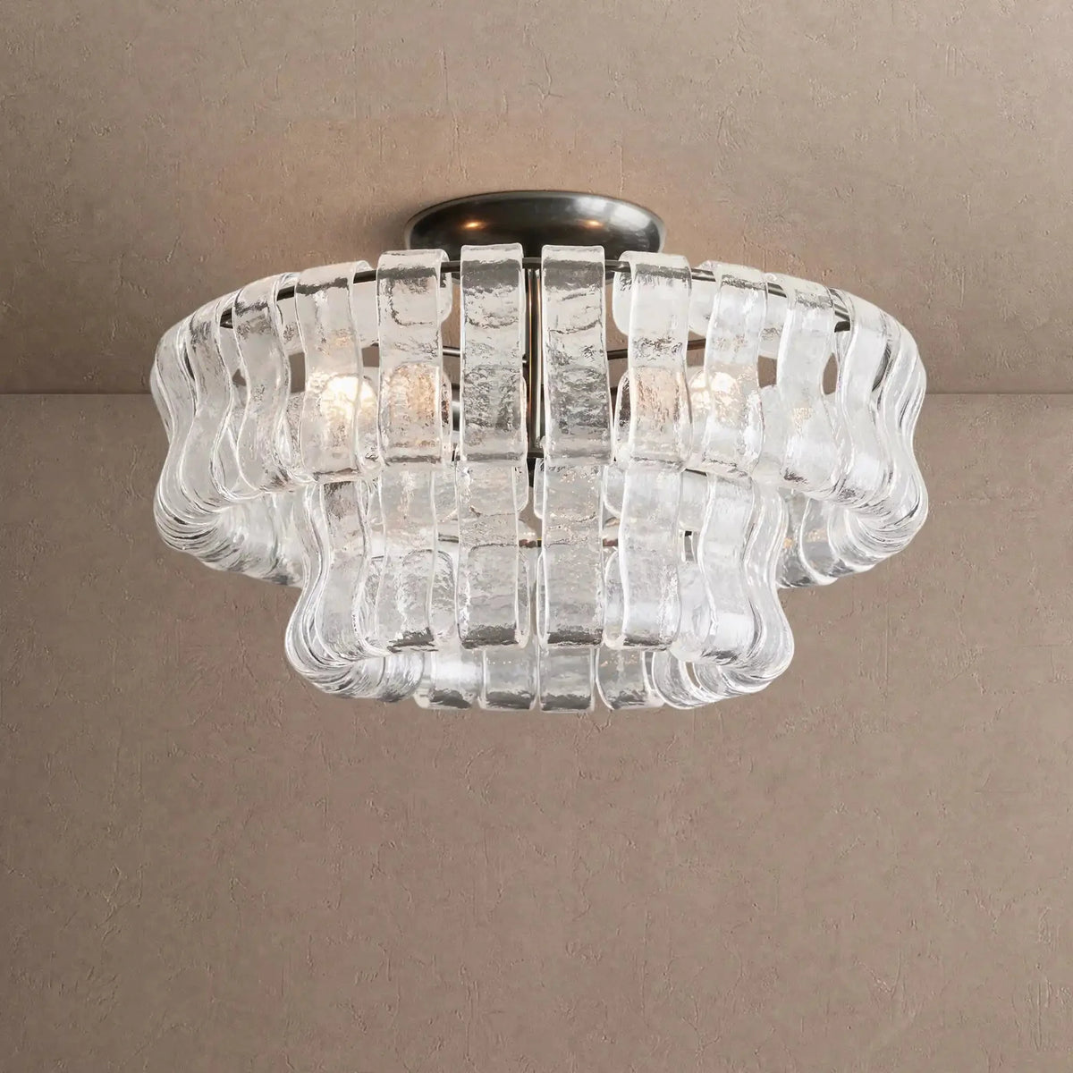 Ghiaccio Modern Glass Flushmount - Matte BlackClearVChandelier