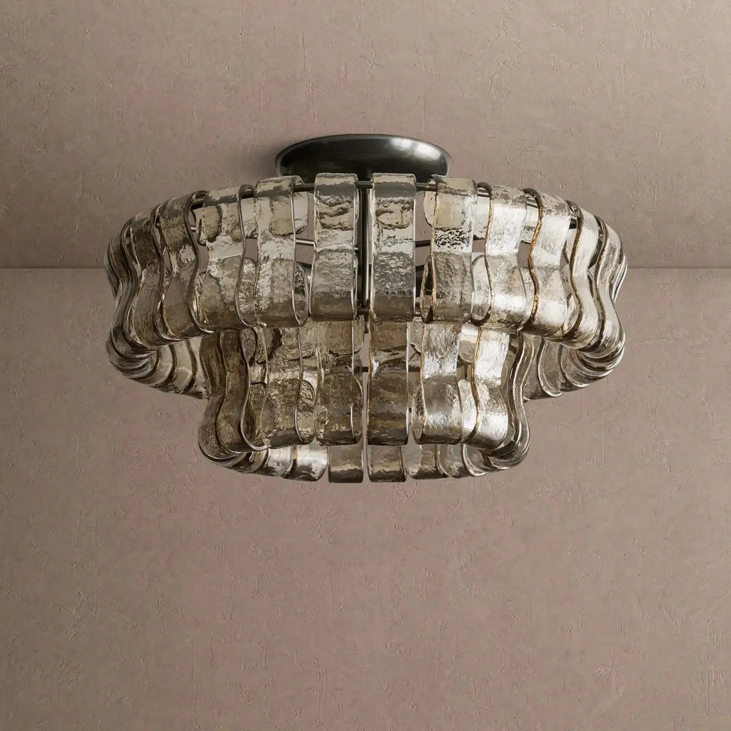 Ghiaccio Modern Glass Flushmount - Antique BrassSmokeVChandelier