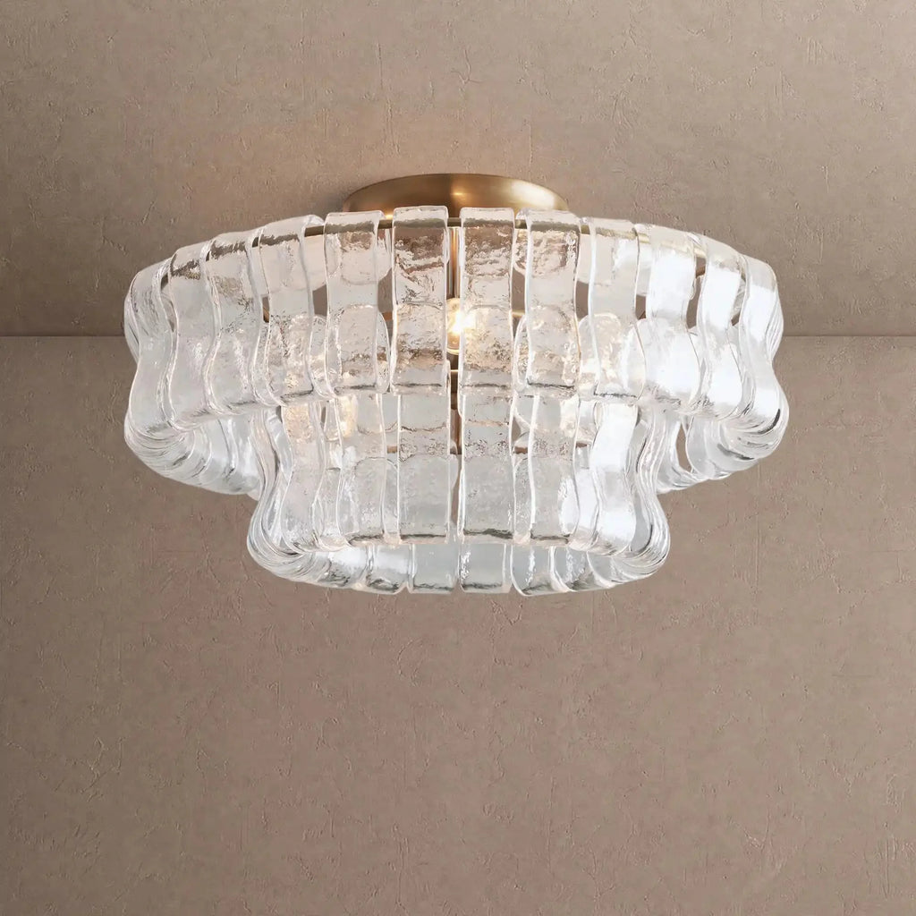 Ghiaccio Modern Glass Flushmount - Antique BrassClearVChandelier