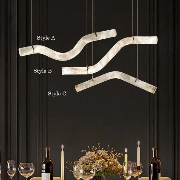 Liberty Curved Pendant Alabaster Chandelier, Pendant Light Over Dining Table - Style ABrass - VChandelier