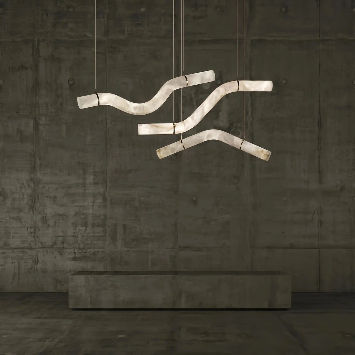 Liberty Curved Pendant Alabaster Chandelier, Pendant Light Over Dining Table - Style A 51.25"W*4.75"D* 24.5"HBrass - VChandelier