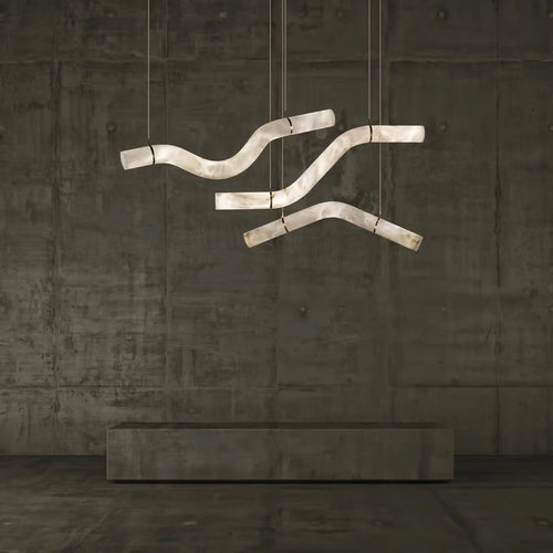 Liberty Curved Pendant Alabaster Chandelier, Pendant Light Over Dining Table - Style A 51.25"W*4.75"D* 24.5"HBrass - VChandelier