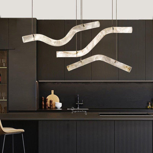 Liberty Curved Pendant Alabaster Chandelier, Pendant Light Over Dining Table - Style ABrass - VChandelier