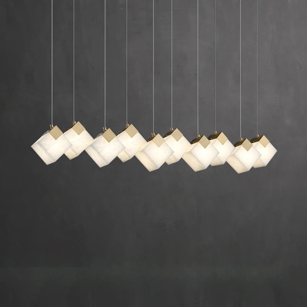 Linear Alabaster Cube Chandelier 6-Light Brass Island Pendant Light - 10-Lights ∅ 47.2" x H 3.9"Gold & White - VChandelier