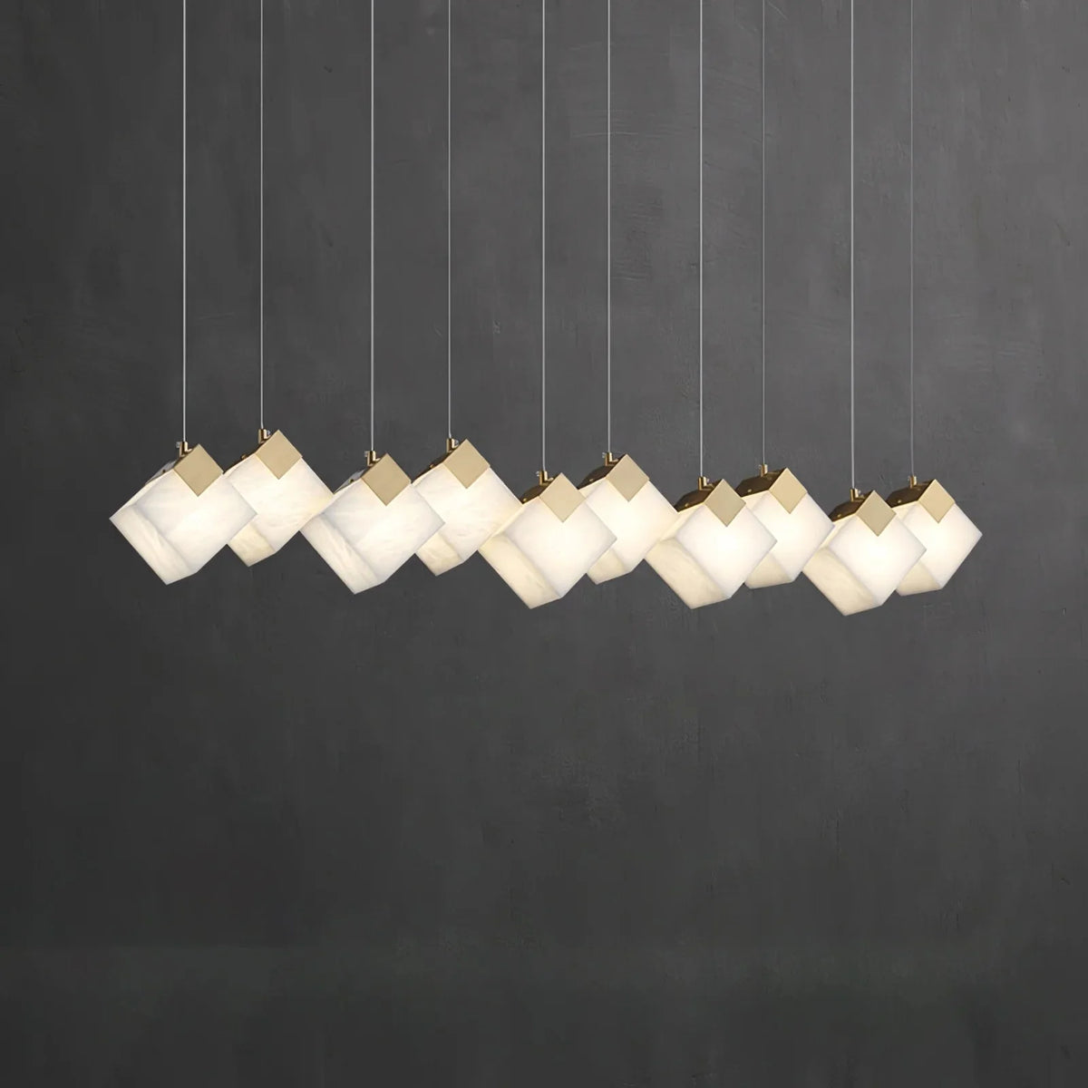Linear Alabaster Cube Chandelier 6-Light Brass Island Pendant Light - 10-Lights ∅ 47.2" x H 3.9"Gold & White - VChandelier