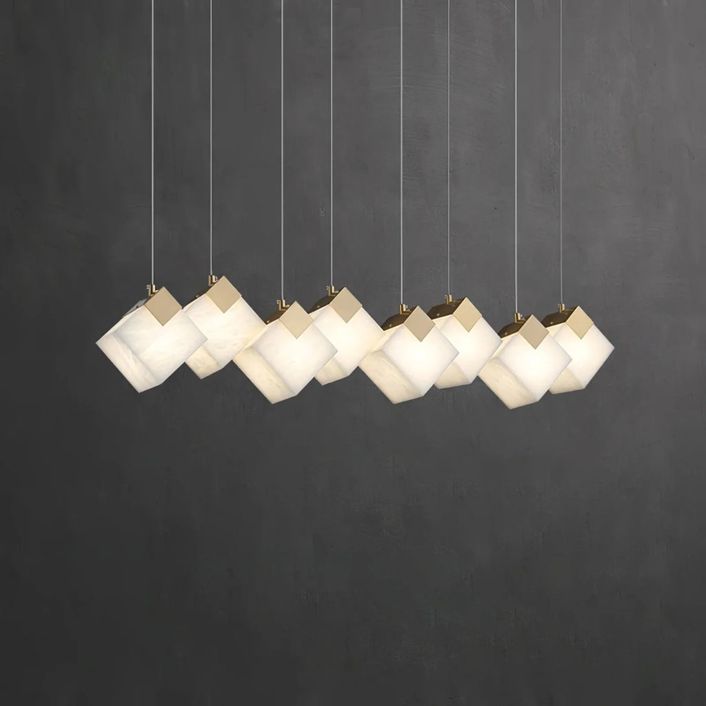 Linear Alabaster Cube Chandelier 6-Light Brass Island Pendant Light - 8-Lights ∅ 37.8" x H 3.9"Gold & White - VChandelier