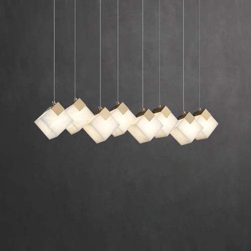 Linear Alabaster Cube Chandelier 6-Light Brass Island Pendant Light - 8-Lights ∅ 37.8" x H 3.9"Gold & White - VChandelier