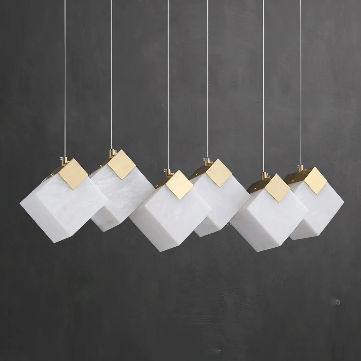 Linear Alabaster Cube Chandelier 6-Light Brass Island Pendant Light - 10-Lights ∅ 47.2" x H 3.9"Gold & White - VChandelier