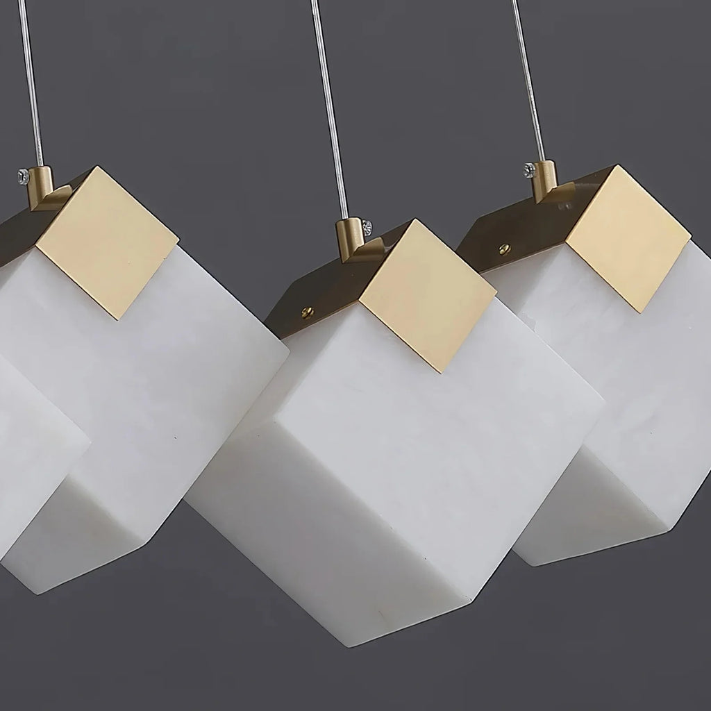 Linear Alabaster Cube Chandelier 6-Light Brass Island Pendant Light - 10-Lights ∅ 47.2" x H 3.9"Gold & White - VChandelier