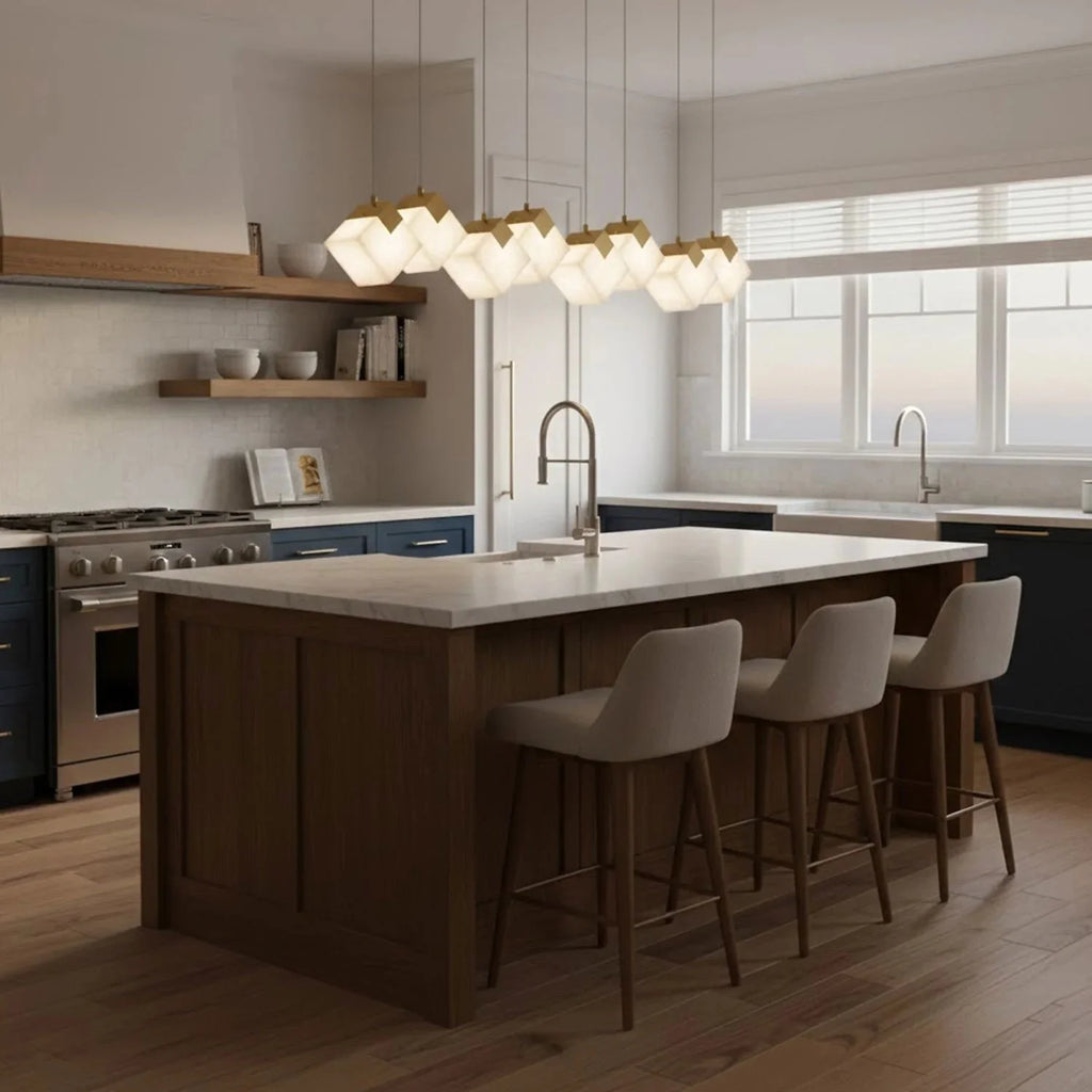 Linear Alabaster Cube Chandelier 6-Light Brass Island Pendant Light - 10-Lights ∅ 47.2" x H 3.9"Gold & White - VChandelier