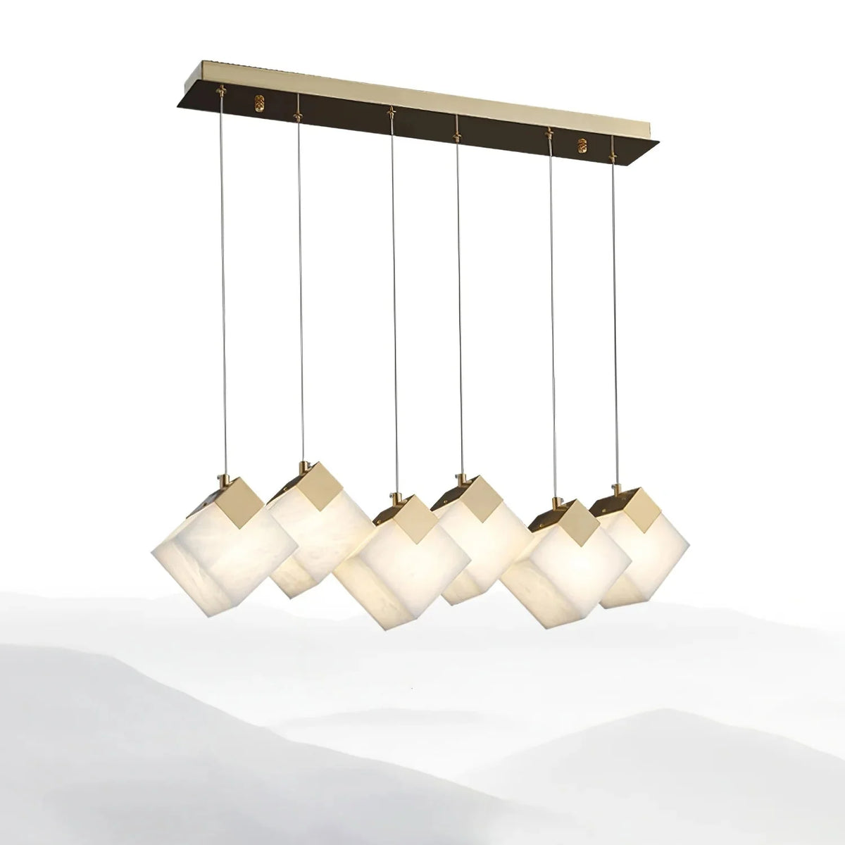 Linear Alabaster Cube Chandelier 6-Light Brass Island Pendant Light - 10-Lights ∅ 47.2" x H 3.9"Gold & White - VChandelier