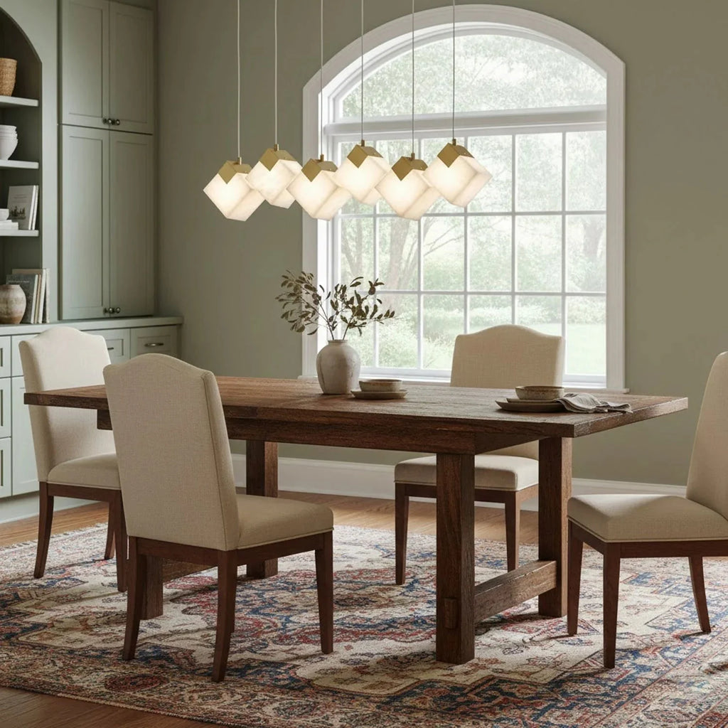 Linear Alabaster Cube Chandelier 6-Light Brass Island Pendant Light - 10-Lights ∅ 47.2" x H 3.9"Gold & White - VChandelier