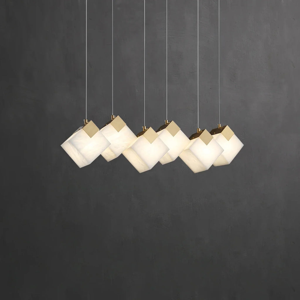 Linear Alabaster Cube Chandelier 6-Light Brass Island Pendant Light - 10-Lights ∅ 47.2" x H 3.9"Gold & White - VChandelier