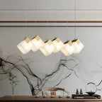 Linear Alabaster Cube Chandelier 6-Light Brass Island Pendant Light - 10-Lights ∅ 47.2" x H 3.9"Gold & White - VChandelier