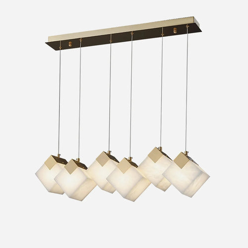 Linear Alabaster Cube Chandelier 6-Light Brass Island Pendant Light - 6-Lights ∅ 27.6" x H 3.9"Gold & White - VChandelier