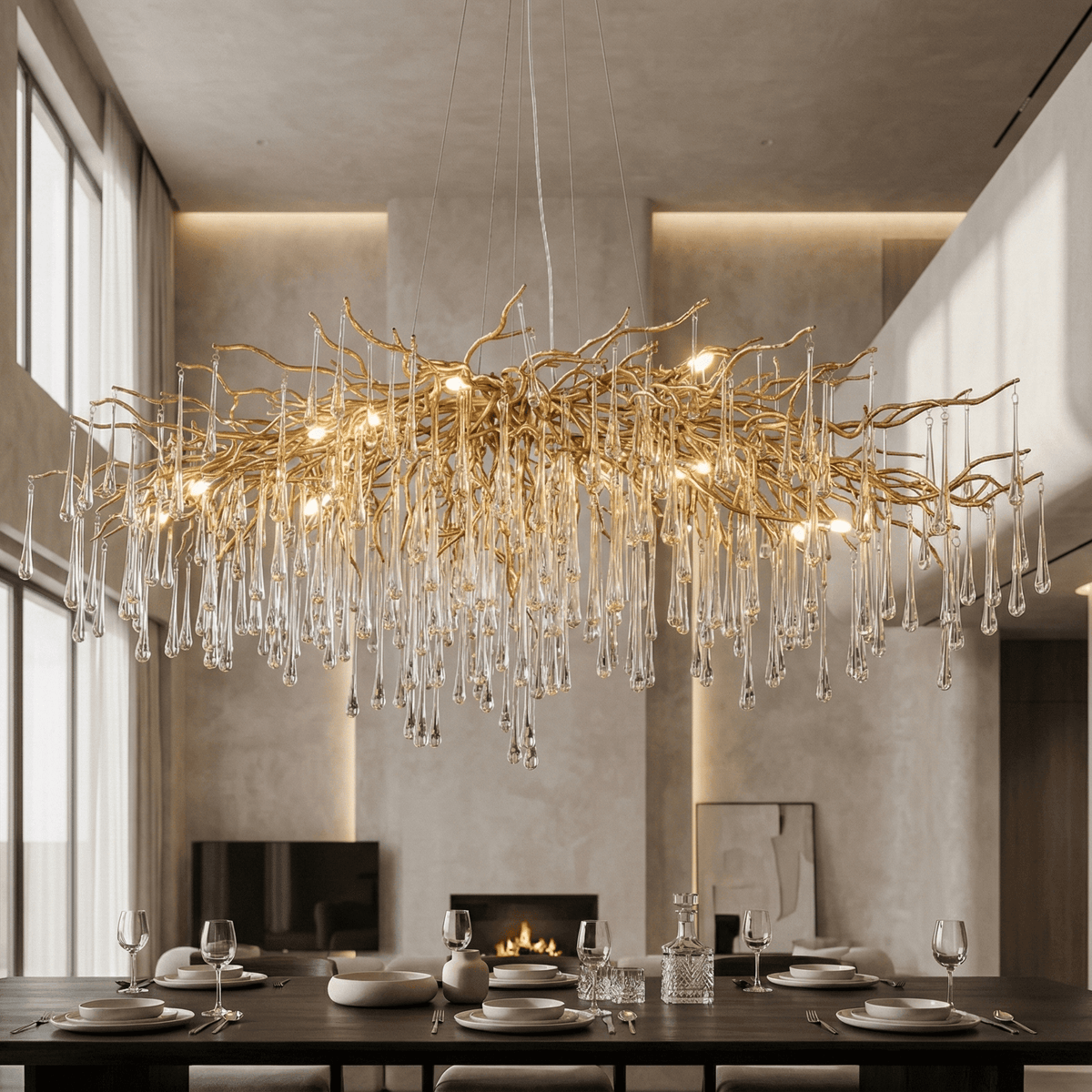 Lukas Oval Branching Brass Linear Teardrop Chandelier - 61" LengthDark Copper - VChandelier