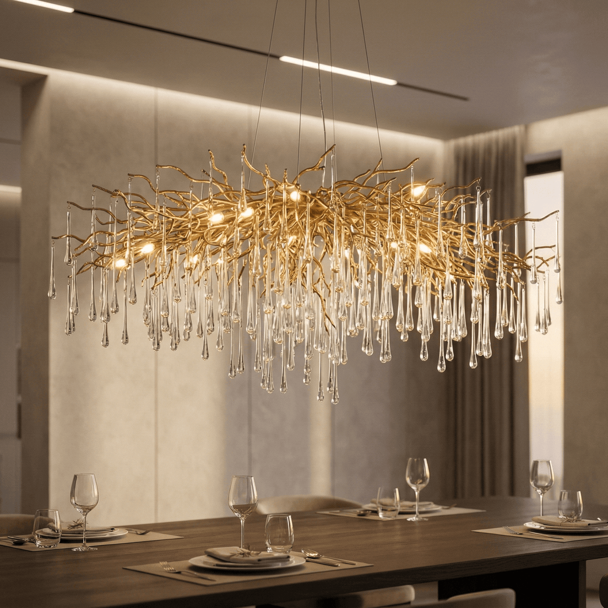 Lukas Oval Branching Brass Linear Teardrop Chandelier - 54" LengthDark Copper - VChandelier