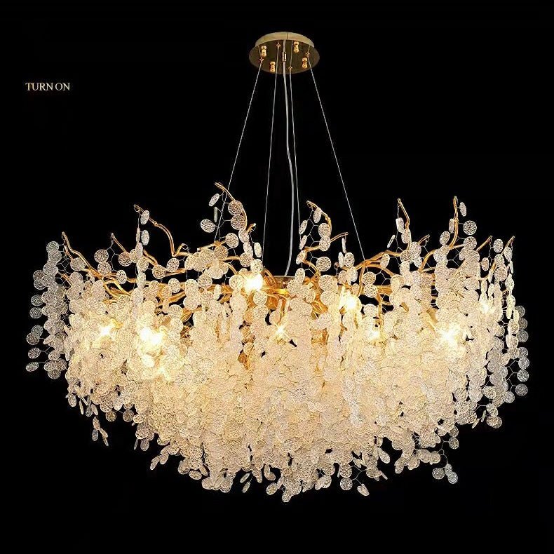 Luxury Branches Crystal Frosted Glass Chandelier Set for Living and Dining Room - Round: D31.5"*H17.7"Warm Light - VChandelier