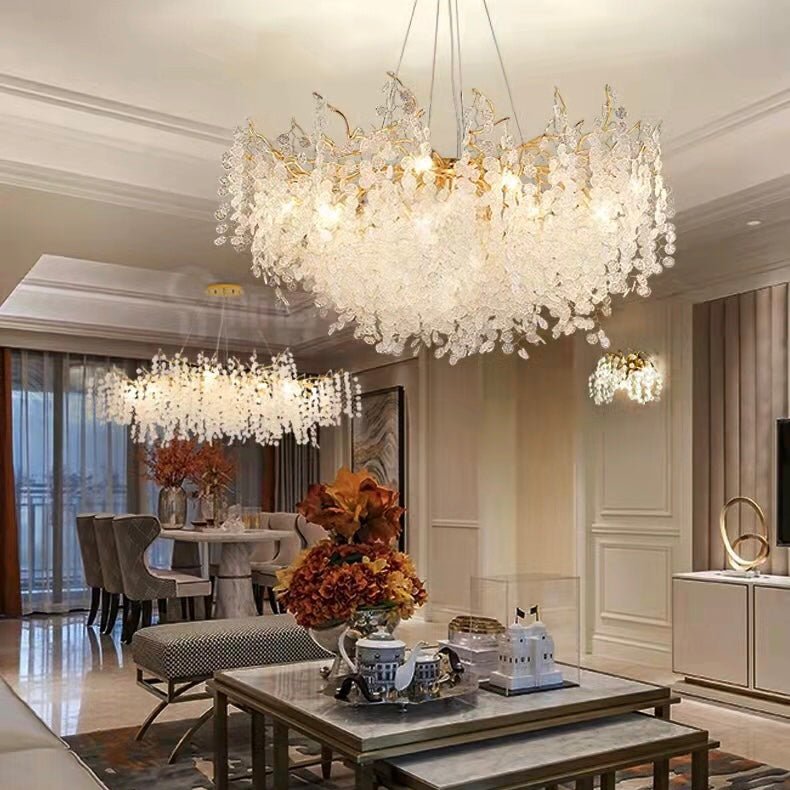 Luxury Branches Crystal Frosted Glass Chandelier Set for Living and Dining Room - Round: D31.5"*H17.7"Warm Light - VChandelier