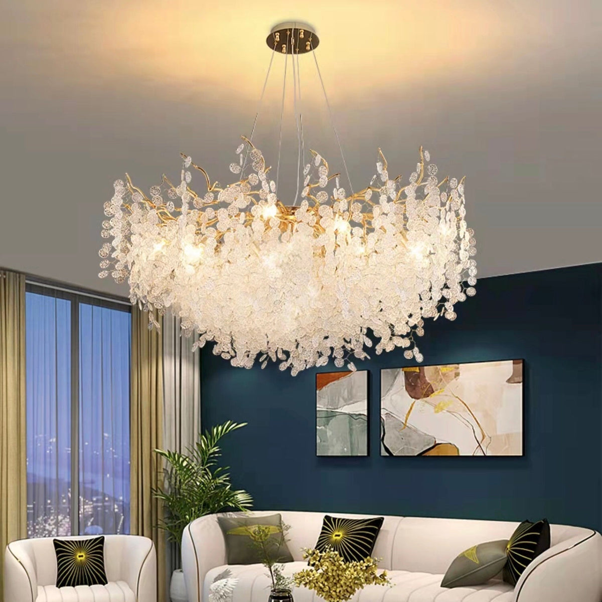 Luxury Branches Crystal Frosted Glass Chandelier Set for Living and Dining Room - Round: D31.5"*H17.7"Warm Light - VChandelier