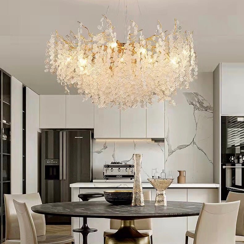 Luxury Branches Crystal Frosted Glass Chandelier Set for Living and Dining Room - Round: D31.5"*H17.7"Warm Light - VChandelier