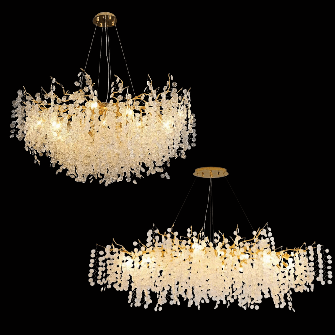 Luxury Branches Crystal Frosted Glass Chandelier Set for Living and Dining Room - Round: D31.5"*H17.7"Warm Light - VChandelier