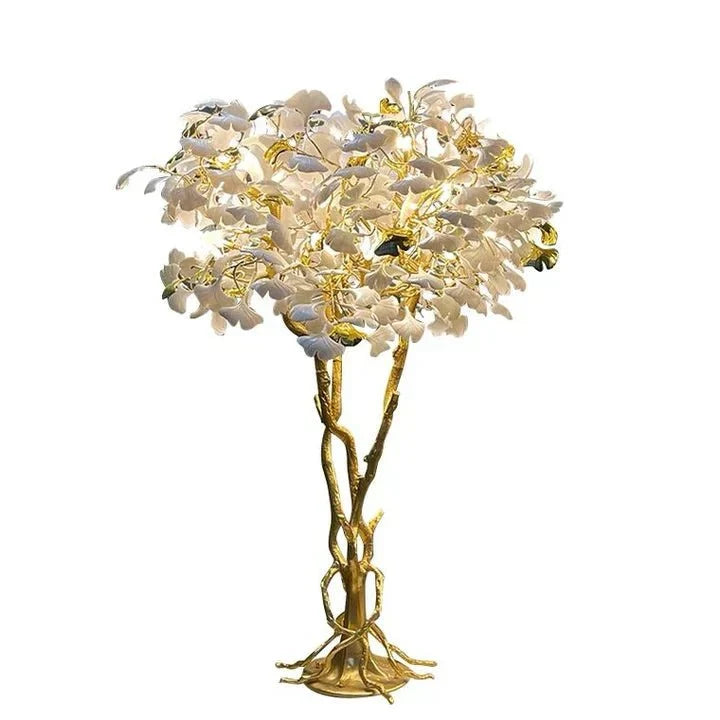 Luxury Creative White Ceramic Ginkgo Biloba Copper Branch Tree Floor Lamp for Living Room and Bedroom - D39.4"*H82.7"Warm Light - VChandelier