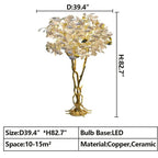 Luxury Creative White Ceramic Ginkgo Biloba Copper Branch Tree Floor Lamp for Living Room and Bedroom - D39.4"*H82.7"Warm Light - VChandelier