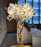 Luxury Creative White Ceramic Ginkgo Biloba Copper Branch Tree Floor Lamp for Living Room and Bedroom - D39.4"*H82.7"Warm Light - VChandelier