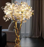 Luxury Creative White Ceramic Ginkgo Biloba Copper Branch Tree Floor Lamp for Living Room and Bedroom - D39.4"*H82.7"Warm Light - VChandelier