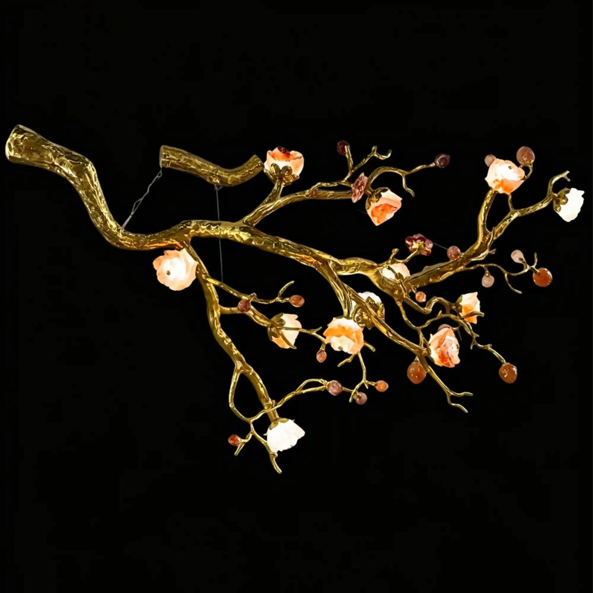 Luxury Elegant Golden Branch Blossom Twig Natural Crystal Lighting Set - Pendant Chandelier/L50.39“*W24.8”Warm Light - VChandelier