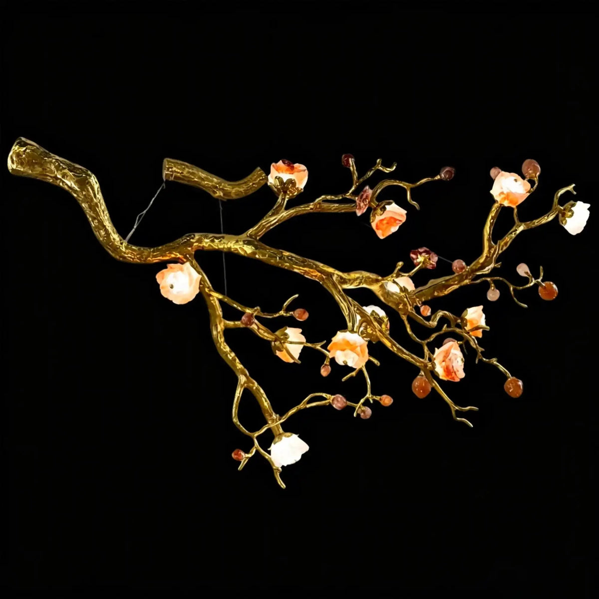 Luxury Elegant Golden Branch Blossom Twig Natural Crystal Lighting Set - Pendant Chandelier/L50.39“*W24.8”Warm Light - VChandelier