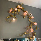 Luxury Elegant Golden Branch Blossom Twig Natural Crystal Lighting Set - Pendant Chandelier/L50.39“*W24.8”Warm Light - VChandelier
