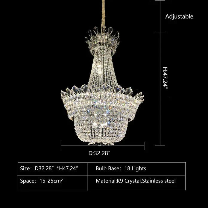 Luxury Empire Branch Crystal Chandelier Pendant Light for Entryway and Foyer - D32.28'' * H47.24'' / 18 LightsWarm Light - VChandelier