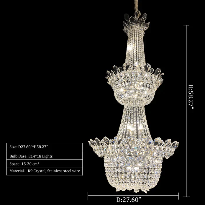 Luxury Empire Branch Crystal Chandelier Pendant Light for Entryway and Foyer - D32.28'' * H47.24'' / 18 LightsWarm Light - VChandelier