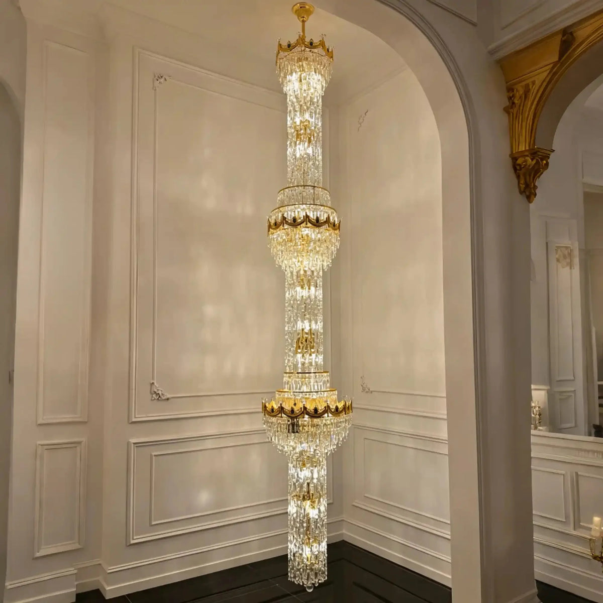 Luxury Majesty Grand Crown Top Cascading Long Tiered Crystal Chandelier - D23.62"*H137.80" (D60cm*H350cm)Warm Light - VChandelier
